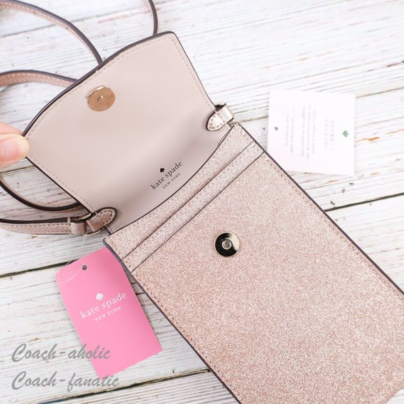 NWT Kate Spade Tinsel North South Glitter Phone Flap Crossbody in Rose Gold - Picture 12 of 13